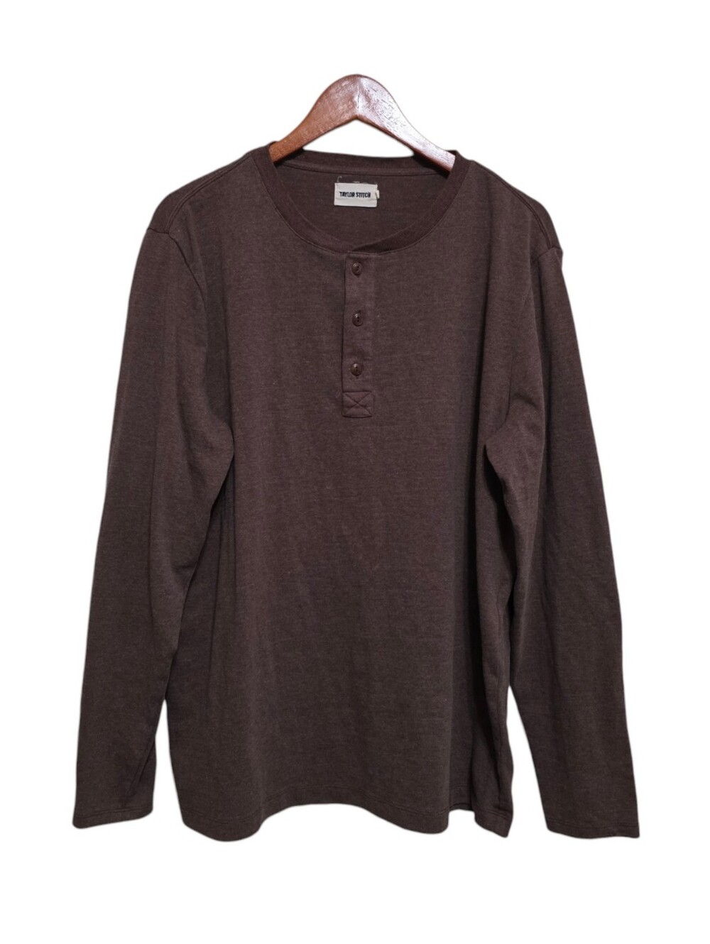 Taylor Stitch Heavy Bag Henley in Fatigue Brown Size XL